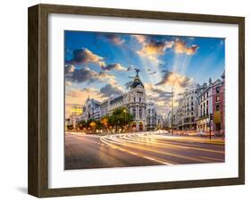 Madrid, Spain Cityscape at Calle De Alcala and Gran Via.-Sean Pavone-Framed Photographic Print