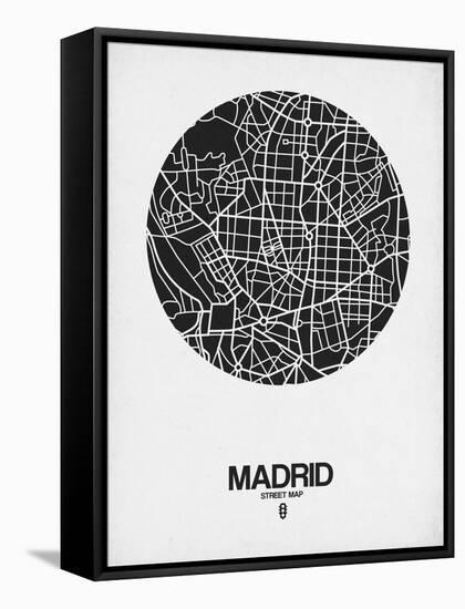 Madrid Street Map Black on White-NaxArt-Framed Stretched Canvas