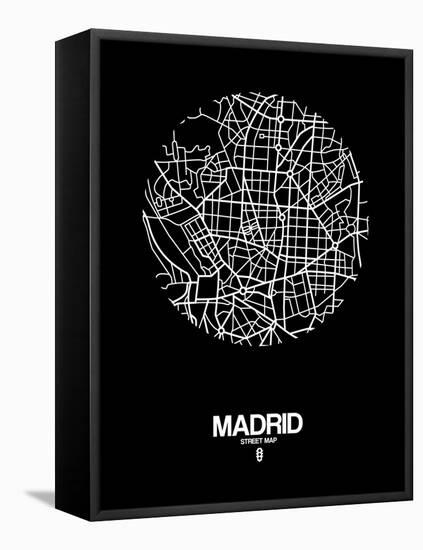 Madrid Street Map Black-NaxArt-Framed Stretched Canvas