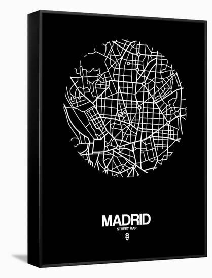 Madrid Street Map Black-NaxArt-Framed Stretched Canvas