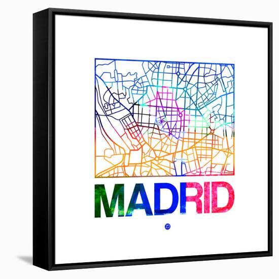 Madrid Watercolor Street Map-NaxArt-Framed Stretched Canvas