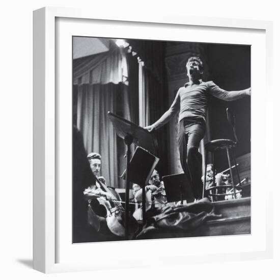 Maestro Leonard Bernstein Conducting the NY Philharmonic Orchestra for a Concert at Carnegie Hall-Alfred Eisenstaedt-Framed Premium Photographic Print