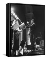 Maestro Leonard Bernstein Conducting Vocal Soloists and NY Philharmonic in Rehearsal, Carnegie Hall-Alfred Eisenstaedt-Framed Stretched Canvas