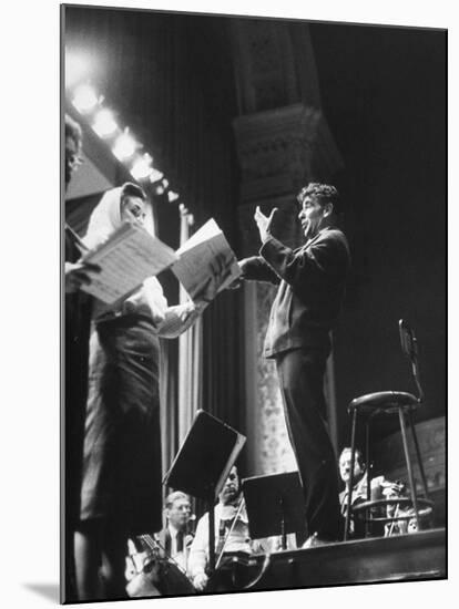 Maestro Leonard Bernstein Conducting Vocal Soloists and NY Philharmonic in Rehearsal, Carnegie Hall-Alfred Eisenstaedt-Mounted Premium Photographic Print