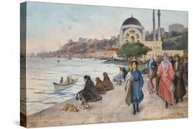 Mafalda on the Banks of the Bosphorus, the Dolmabahce Mosque in the Background-Fausto Zonaro-Stretched Canvas