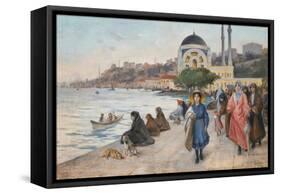 Mafalda on the Banks of the Bosphorus, the Dolmabahce Mosque in the Background-Fausto Zonaro-Framed Stretched Canvas