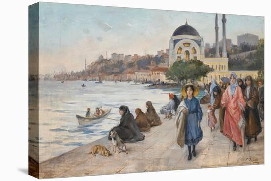 Mafalda on the Banks of the Bosphorus, the Dolmabahce Mosque in the Background-Fausto Zonaro-Stretched Canvas