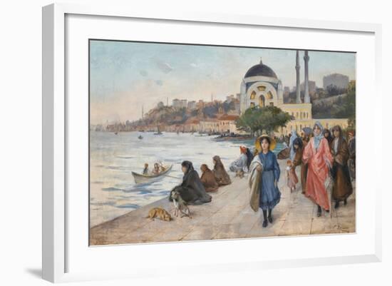 Mafalda on the Banks of the Bosphorus, the Dolmabahce Mosque in the Background-Fausto Zonaro-Framed Giclee Print