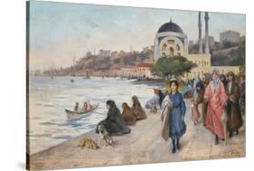 Mafalda on the Banks of the Bosphorus, the Dolmabahce Mosque in the Background-Fausto Zonaro-Stretched Canvas