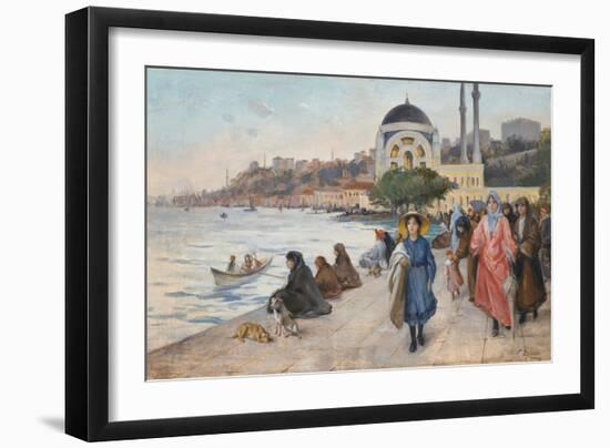 Mafalda on the Banks of the Bosphorus, the Dolmabahce Mosque in the Background-Fausto Zonaro-Framed Giclee Print