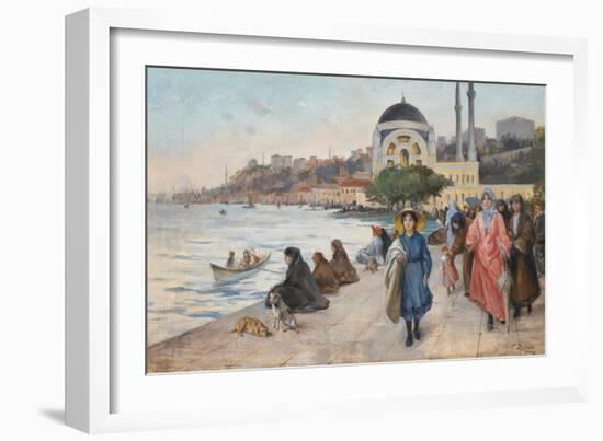 Mafalda on the Banks of the Bosphorus, the Dolmabahce Mosque in the Background-Fausto Zonaro-Framed Giclee Print