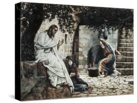 Magdalene at the Feet of Jesus-James Tissot-Stretched Canvas