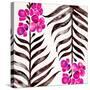 Magenta Black Orchid Bloom Pattern-Cat Coquillette-Stretched Canvas