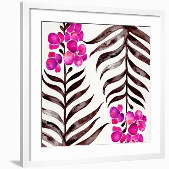 Magenta Black Orchid Bloom Pattern-Cat Coquillette-Framed Giclee Print