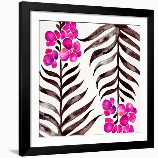 Magenta Black Orchid Bloom Pattern-Cat Coquillette-Framed Giclee Print