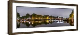 Magere Brug over the River Amstel and Canal Houses Illuminated on Foggy Evening-null-Framed Photographic Print