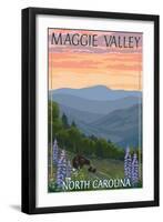 Maggie Valley, North Carolina - Bear Family and Spring Flowers-Lantern Press-Framed Art Print
