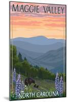 Maggie Valley, North Carolina - Bear Family and Spring Flowers-Lantern Press-Mounted Art Print