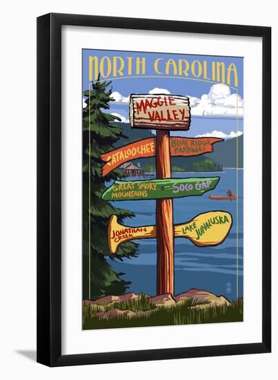 Maggie Valley, North Carolina - Sign Destinations-Lantern Press-Framed Art Print