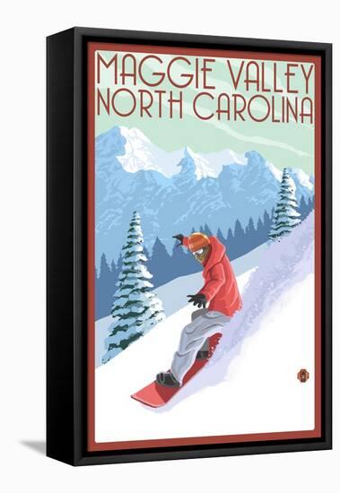 Maggie Valley, North Carolina - Snowboarder-Lantern Press-Framed Stretched Canvas