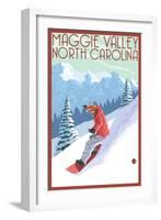 Maggie Valley, North Carolina - Snowboarder-Lantern Press-Framed Art Print