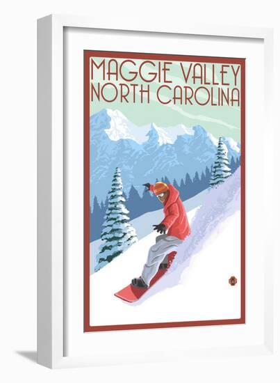 Maggie Valley, North Carolina - Snowboarder-Lantern Press-Framed Art Print