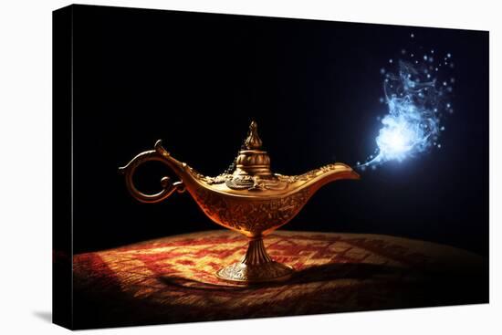 Magic Lamp from the Story of Aladdin with Genie Appearing in Blue Smoke Concept for Wishing, Luck A-Flynt-Stretched Canvas