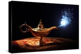 Magic Lamp from the Story of Aladdin with Genie Appearing in Blue Smoke Concept for Wishing, Luck A-Flynt-Stretched Canvas