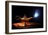 Magic Lamp from the Story of Aladdin with Genie Appearing in Blue Smoke Concept for Wishing, Luck A-Flynt-Framed Photographic Print