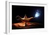 Magic Lamp from the Story of Aladdin with Genie Appearing in Blue Smoke Concept for Wishing, Luck A-Flynt-Framed Photographic Print