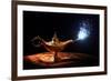 Magic Lamp from the Story of Aladdin with Genie Appearing in Blue Smoke Concept for Wishing, Luck A-Flynt-Framed Photographic Print