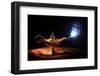 Magic Lamp from the Story of Aladdin with Genie Appearing in Blue Smoke Concept for Wishing, Luck A-Flynt-Framed Photographic Print