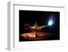 Magic Lamp from the Story of Aladdin with Genie Appearing in Blue Smoke Concept for Wishing, Luck A-Flynt-Framed Photographic Print