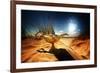 Magic Lamp in the Desert from the Story of Aladdin with Genie Appearing in Blue Smoke Concept for W-Flynt-Framed Photographic Print