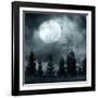 Magic Landscape with Pine Tree Forest under Dramatic Cloudy Sky at Full Moon Mysterious Night-Perfect Lazybones-Framed Premium Photographic Print