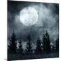 Magic Landscape with Pine Tree Forest under Dramatic Cloudy Sky at Full Moon Mysterious Night-Perfect Lazybones-Mounted Photographic Print