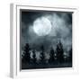 Magic Landscape with Pine Tree Forest under Dramatic Cloudy Sky at Full Moon Mysterious Night-Perfect Lazybones-Framed Photographic Print