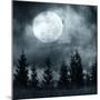 Magic Landscape with Pine Tree Forest under Dramatic Cloudy Sky at Full Moon Mysterious Night-Perfect Lazybones-Mounted Photographic Print