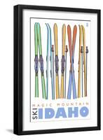 Magic Mountain, Idaho, Skis in the Snow-Lantern Press-Framed Art Print