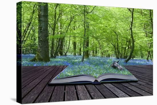 Magical Book with Contents Spilling into Landscape Background-Veneratio-Stretched Canvas