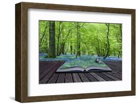 Magical Book with Contents Spilling into Landscape Background-Veneratio-Framed Photographic Print