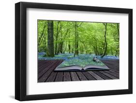 Magical Book with Contents Spilling into Landscape Background-Veneratio-Framed Photographic Print