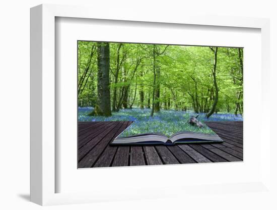 Magical Book with Contents Spilling into Landscape Background-Veneratio-Framed Photographic Print