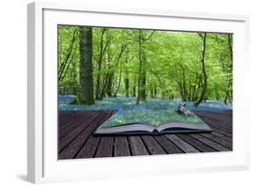 Magical Book with Contents Spilling into Landscape Background-Veneratio-Framed Photographic Print
