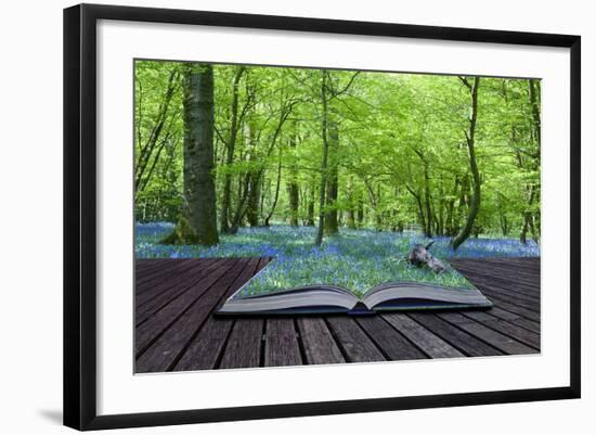 Magical Book with Contents Spilling into Landscape Background-Veneratio-Framed Photographic Print