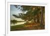 Magical Fantasy Style Forest Scene with Lake during Sunset-Veneratio-Framed Photographic Print