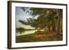 Magical Fantasy Style Forest Scene with Lake during Sunset-Veneratio-Framed Photographic Print