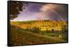 Magical Rainbow and Autumn Ranch, Vermont, New England Fall Color-Vincent James-Framed Stretched Canvas