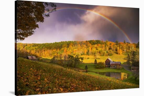 Magical Rainbow and Autumn Ranch, Vermont, New England Fall Color-Vincent James-Stretched Canvas