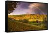 Magical Rainbow and Autumn Ranch, Vermont, New England Fall Color-Vincent James-Framed Stretched Canvas